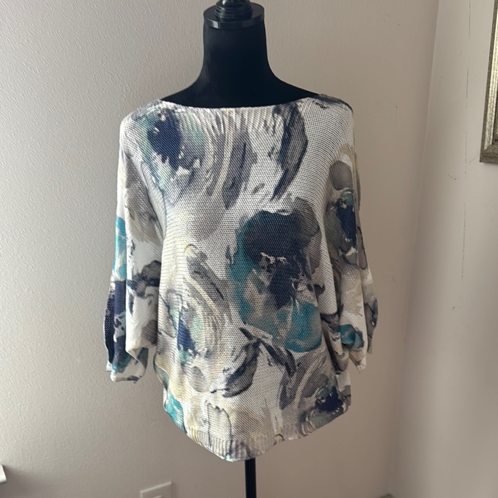 Luisa Ricci Made in Italy knit cold shoulder‎ watercolor shades of blue Sz L top